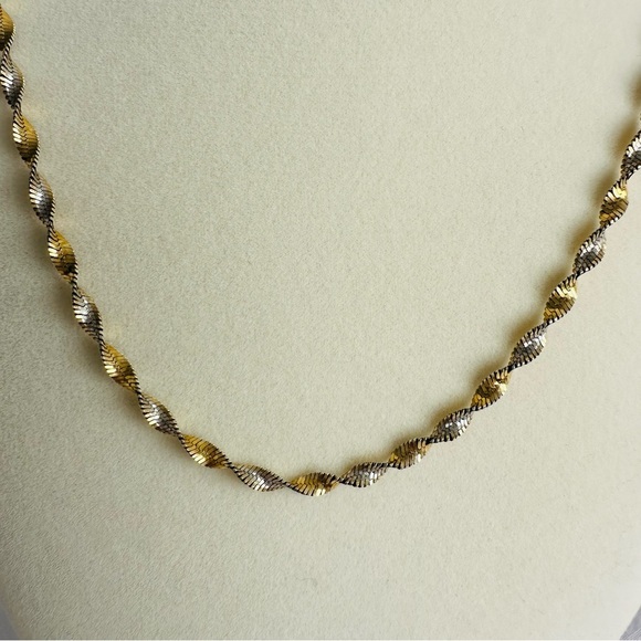 Sterling Silver 925 Gold Twisted Herringbone Necklace Chain - Picture 4 of 11